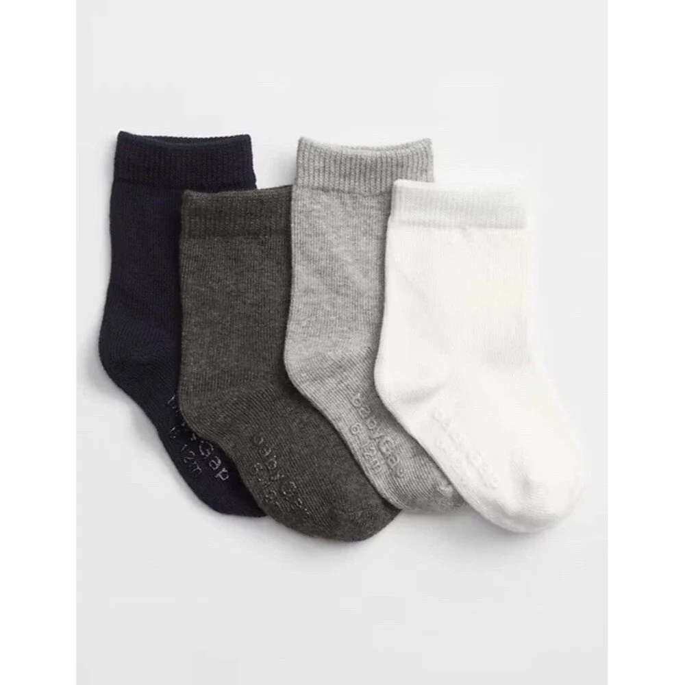 NEW GAP Toddler Boys Solid Cotton Crew Socks (4-Pack) Size 2-3 YRS